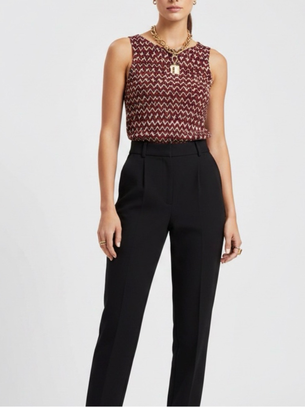 Zigzag Knit Sleeveless Tank Top - Red Multicolor